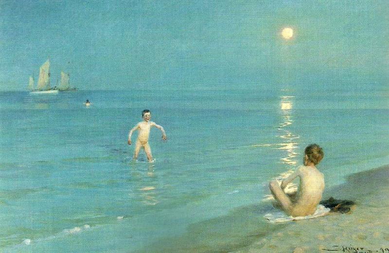 Peter Severin Kroyer badende drenge en sommeraften ved skagen strand oil painting picture
